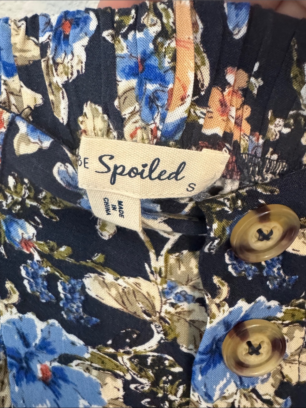 Spoiled Black Floral Button-Front Maxi Skirt with Blue & Peach Blooms N0052 - Picture 2 of 5